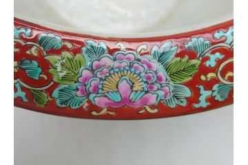 特大!　鮮やかな十錦手火鉢　蝶の図　花蝶文(鉢カバー、メダカ鉢、めだか)(R-063932)