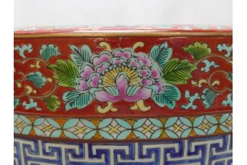 特大!　鮮やかな十錦手火鉢　蝶の図　花蝶文(鉢カバー、メダカ鉢、めだか)(R-063932)