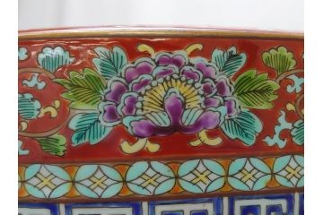 特大!　鮮やかな十錦手火鉢　蝶の図　花蝶文(鉢カバー、メダカ鉢、めだか)(R-063932)