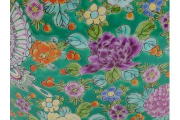 特大!　鮮やかな十錦手火鉢　蝶の図　花蝶文(鉢カバー、メダカ鉢、めだか)(R-063932)