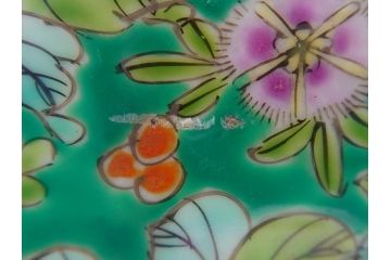 特大!　鮮やかな十錦手火鉢　蝶の図　花蝶文(鉢カバー、メダカ鉢、めだか)(R-063932)