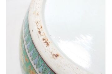 特大!　鮮やかな十錦手火鉢　蝶の図　花蝶文(鉢カバー、メダカ鉢、めだか)(R-063932)