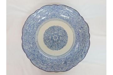 江戸期　古伊万里　染付　線描　花唐草　1尺5寸　約46cm　大皿(共箱付き、平鉢、和食器、和皿、一尺五寸)(R-063933)