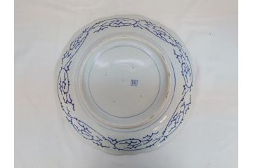江戸期　古伊万里　染付　線描　花唐草　1尺5寸　約46cm　大皿(共箱付き、平鉢、和食器、和皿、一尺五寸)(R-063933)