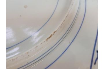 江戸期　古伊万里　染付　線描　花唐草　1尺5寸　約46cm　大皿(共箱付き、平鉢、和食器、和皿、一尺五寸)(R-063933)