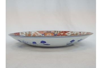 江戸期　古伊万里　色絵　山水　花　獅子　1尺5寸　約47cm　大皿(共箱付き、和食器、和皿、一尺五寸)(R-063934)