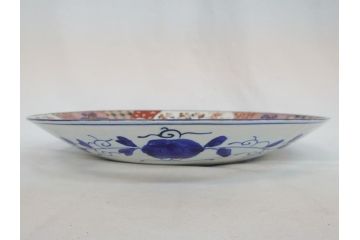 江戸期　古伊万里　色絵　山水　花　獅子　1尺5寸　約47cm　大皿(共箱付き、和食器、和皿、一尺五寸)(R-063934)