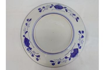 江戸期　古伊万里　色絵　山水　花　獅子　1尺5寸　約47cm　大皿(共箱付き、和食器、和皿、一尺五寸)(R-063934)