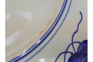 江戸期　古伊万里　色絵　山水　花　獅子　1尺5寸　約47cm　大皿(共箱付き、和食器、和皿、一尺五寸)(R-063934)