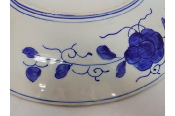 江戸期　古伊万里　色絵　山水　花　獅子　1尺5寸　約47cm　大皿(共箱付き、和食器、和皿、一尺五寸)(R-063934)