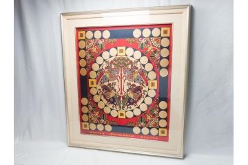 龍村平蔵　謹模　四天王獅猟紋様錦　国宝法隆寺蔵(約86.5cm×74.5cm、額装、タペストリー)(R-063935)