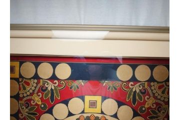 龍村平蔵　謹模　四天王獅猟紋様錦　国宝法隆寺蔵(約86.5cm×74.5cm、額装、タペストリー)(R-063935)