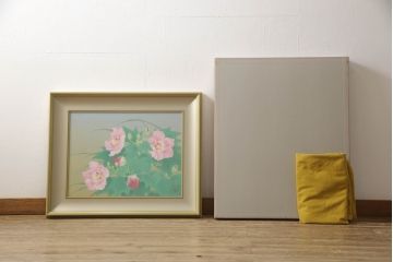 画家　森田りえ子　Rieko MORITA　12号　朝の月　日本画　共箱　共シール(絵画)(R-063942)