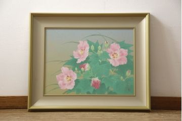 画家　森田りえ子　Rieko MORITA　12号　朝の月　日本画　共箱　共シール(絵画)(R-063942)