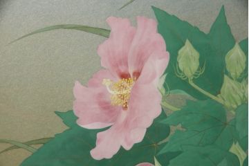 画家　森田りえ子　Rieko MORITA　12号　朝の月　日本画　共箱　共シール(絵画)(R-063942)