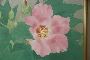 画家　森田りえ子　Rieko MORITA　12号　朝の月　日本画　共箱　共シール(絵画)(R-063942)