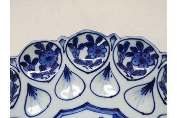 館林源右衛門　古代　染付　花形　約30cm　大皿(共箱付き、和食器、和皿、9.9寸、九寸九分)(R-063943)