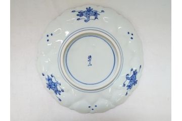 館林源右衛門　古代　染付　花形　約30cm　大皿(共箱付き、和食器、和皿、9.9寸、九寸九分)(R-063943)