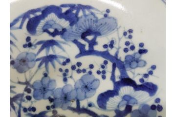 江戸期　大明成化年製　古伊万里　染付　花唐草　松竹梅文　1.2尺　約31cm　大皿(和皿、和食器、一尺二寸)(R-063944)