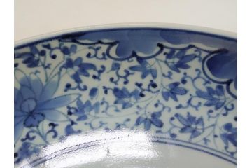 江戸期　大明成化年製　古伊万里　染付　花唐草　松竹梅文　1.2尺　約31cm　大皿(和皿、和食器、一尺二寸)(R-063944)