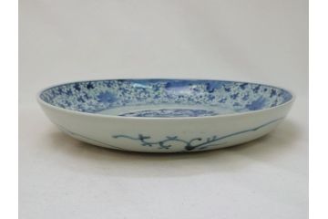江戸期　大明成化年製　古伊万里　染付　花唐草　松竹梅文　1.2尺　約31cm　大皿(和皿、和食器、一尺二寸)(R-063944)