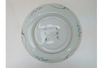 江戸期　大明成化年製　古伊万里　染付　花唐草　松竹梅文　1.2尺　約31cm　大皿(和皿、和食器、一尺二寸)(R-063944)