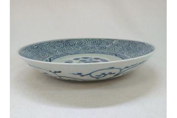 江戸期　太明成化年製　古伊万里　染付　蛸唐草　松竹梅文　1尺2寸　約36cm　大皿(和食器、和皿、一尺二寸)(R-063946)