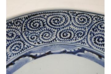 江戸期　太明成化年製　古伊万里　染付　蛸唐草　松竹梅文　1尺2寸　約36cm　大皿(和食器、和皿、一尺二寸)(R-063946)