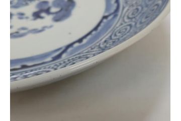 江戸期　太明成化年製　古伊万里　染付　蛸唐草　松竹梅文　1尺2寸　約36cm　大皿(和食器、和皿、一尺二寸)(R-063946)
