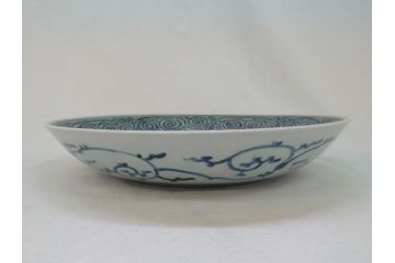 江戸期　太明成化年製　古伊万里　染付　蛸唐草　松竹梅文　1尺2寸　約36cm　大皿(和食器、和皿、一尺二寸)(R-063946)