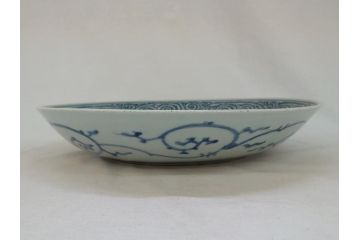 江戸期　太明成化年製　古伊万里　染付　蛸唐草　松竹梅文　1尺2寸　約36cm　大皿(和食器、和皿、一尺二寸)(R-063946)