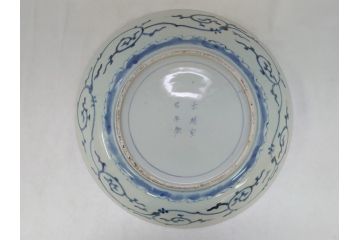 江戸期　太明成化年製　古伊万里　染付　蛸唐草　松竹梅文　1尺2寸　約36cm　大皿(和食器、和皿、一尺二寸)(R-063946)