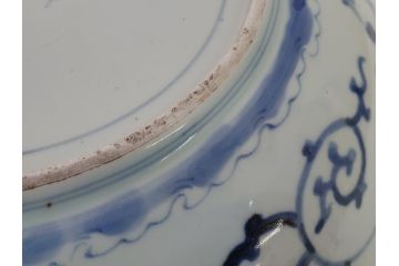江戸期　太明成化年製　古伊万里　染付　蛸唐草　松竹梅文　1尺2寸　約36cm　大皿(和食器、和皿、一尺二寸)(R-063946)
