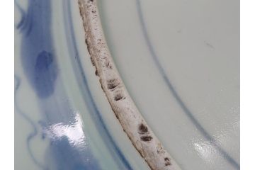 江戸期　太明成化年製　古伊万里　染付　蛸唐草　松竹梅文　1尺2寸　約36cm　大皿(和食器、和皿、一尺二寸)(R-063946)