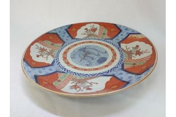 江戸期　太明成化年製　上手物　古伊万里　色絵　染付　鳳凰　1尺5寸　約46cm　大皿(和皿、和食器、一尺五寸)(R-063947)