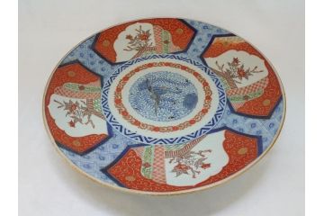 江戸期　太明成化年製　上手物　古伊万里　色絵　染付　鳳凰　1尺5寸　約46cm　大皿(和皿、和食器、一尺五寸)(R-063947)