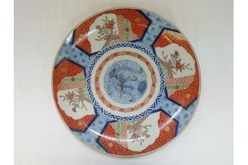 江戸期　太明成化年製　上手物　古伊万里　色絵　染付　鳳凰　1尺5寸　約46cm　大皿(和皿、和食器、一尺五寸)(R-063947)