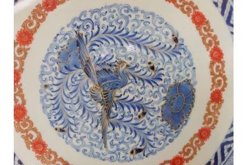 江戸期　太明成化年製　上手物　古伊万里　色絵　染付　鳳凰　1尺5寸　約46cm　大皿(和皿、和食器、一尺五寸)(R-063947)