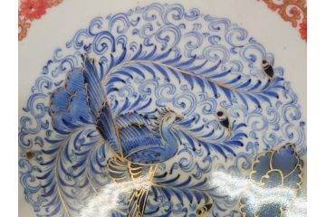 江戸期　太明成化年製　上手物　古伊万里　色絵　染付　鳳凰　1尺5寸　約46cm　大皿(和皿、和食器、一尺五寸)(R-063947)