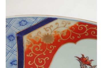 江戸期　太明成化年製　上手物　古伊万里　色絵　染付　鳳凰　1尺5寸　約46cm　大皿(和皿、和食器、一尺五寸)(R-063947)