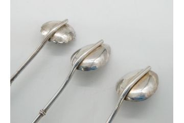 銀製　ストロースプーン　StrawSpoon　SILVER　STERLING950各6本ずつ(カラトリー、洋食器)(R-063948)