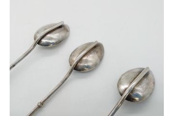 銀製　ストロースプーン　StrawSpoon　SILVER　STERLING950各6本ずつ(カラトリー、洋食器)(R-063948)