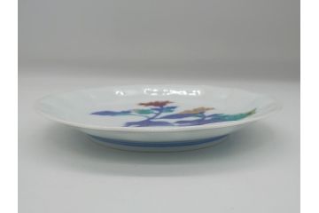 十三代　今泉今右衛門　重要無形文化財　5.5寸　錦菊絵果物皿5枚(共箱付き、五寸五分、和皿、和食器、色絵、色鍋島)(R-063949)