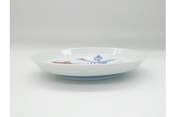 重要無形文化財　十二代 今泉今右衛門　錦　色絵　薔薇文　5.1寸　約15.5cm　大胆に描かれた薔薇の図が食卓のアクセントになる中皿5枚(銘々皿、色鍋島、和食器、五寸一分、共箱付き)(R-063955)