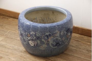 和製アンティーク　昭和初期　瓢箪の図　繊細な図柄が美しい瀬戸火鉢(鉢カバー、傘立て)(R-063961)