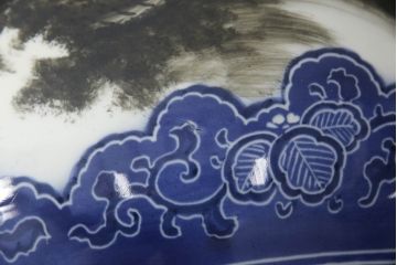 和製アンティーク　激レア　超希少　特大　変わり型　明治大正期　迫力ある雲龍図が目を惹く瀬戸火鉢(鉢カバー、傘立て)(R-063962)