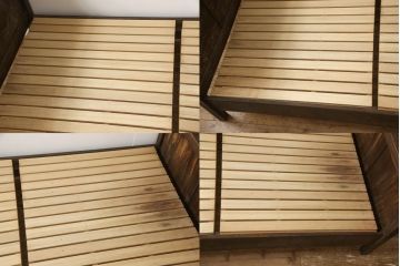和製ビンテージ　軽井沢彫り　大輪の牡丹の彫刻に目を奪われるベッドフレーム(シングル、すのこ付き、ヴィンテージ)(R-063968)