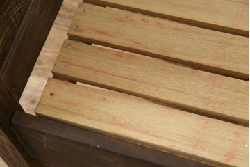 和製ビンテージ　軽井沢彫り　大輪の牡丹の彫刻に目を奪われるベッドフレーム(シングル、すのこ付き、ヴィンテージ)(R-063968)