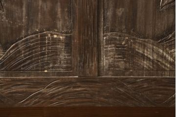和製ビンテージ　軽井沢彫り　大輪の牡丹の彫刻に目を奪われるベッドフレーム(シングル、すのこ付き、ヴィンテージ)(R-063968)
