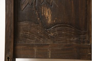 和製ビンテージ　軽井沢彫り　大輪の牡丹の彫刻に目を奪われるベッドフレーム(シングル、すのこ付き、ヴィンテージ)(R-063969)